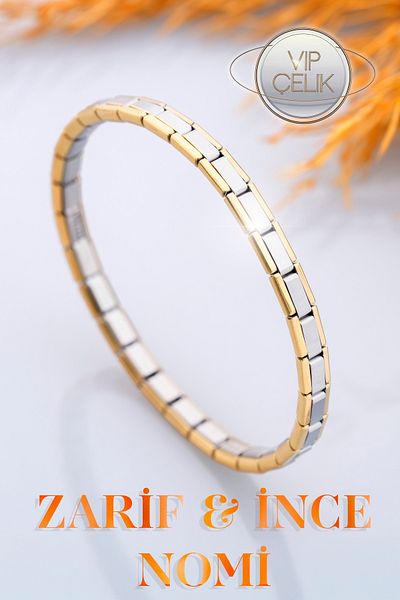 Chillin' Italian Steel Silver and Gold Bracelet - Thin Nomi Charm
