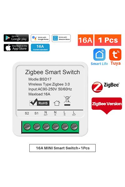 Choice مفتاح Tuya Zigbee 16a - قطعة واحدة 16a وحدة مفتاح Tuya Zigbee الذكية تدعم التحكم في الاتجاهين Smart Life A