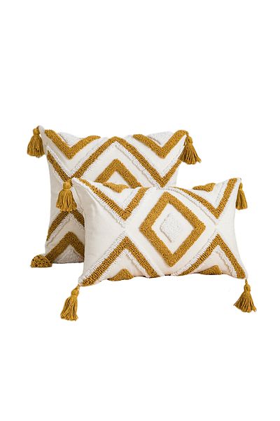 Choice 450mm*450mm Orange 1pc Yellow Geometric Diamond Line Pattern Cotton Sail Pillow Cover With Bohemian