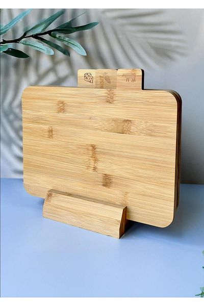 HomeTarz 3-Piece Cutting Board Set with Stand - Bamboo Cutting Board Set - 4 Pieces