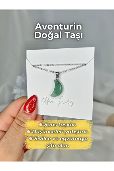 Elifsu Jewelry Hilal Şeklinde Doğal Taş Kolye Minimal Kesim