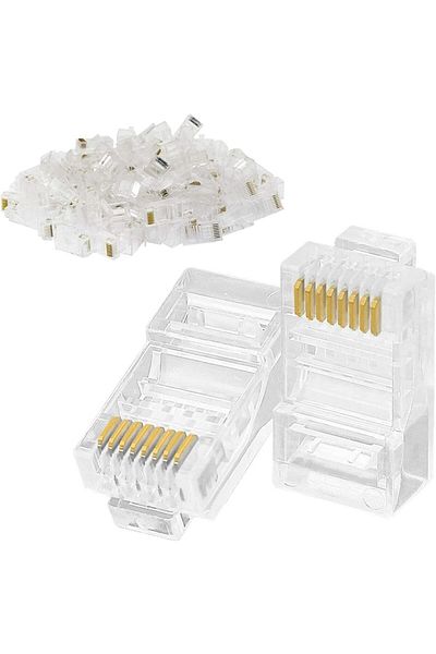 Choice 50 قطعة من كابلات إيثرنت Rj45 الشفافة 50/30 قطعة موصلات الشبكة برؤوس كريستالية من Cat5 باللون الذهبي