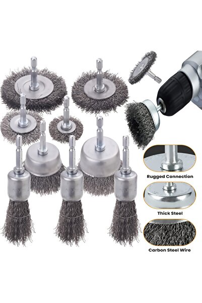 Choice1 مجموعة فرشاة سلكية مكونة من 10 قطع، فرشاة سلكية للمثقاب بقطر 1/4 بوصة...