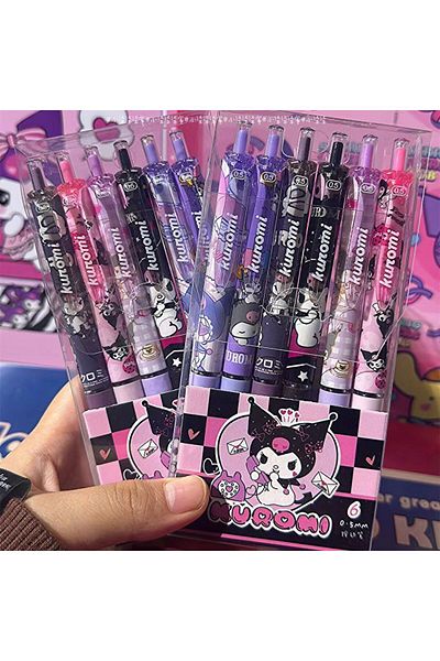 Choice Sanrio 6Pcs Gel Pen Hello Kitty Cartoon Kuromi  Black 0.5mm ST Quick Drying Press The Ballpoint P...