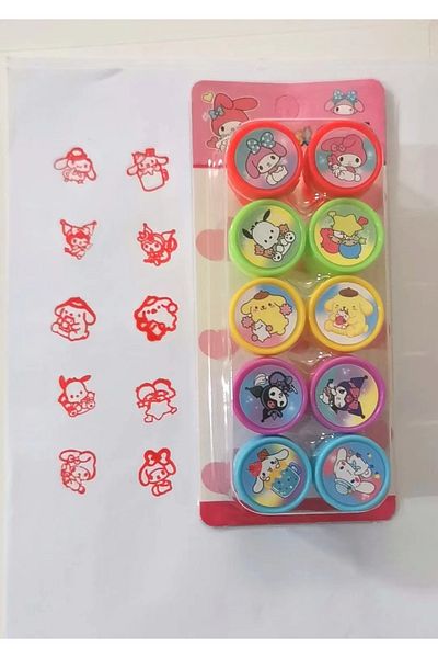 Choice B Anime 10pcs/set Sanrio Self-ink Stamps Hello Kitty Kuromi Melody Cinnamoroll Face Seal Diy Painti.
