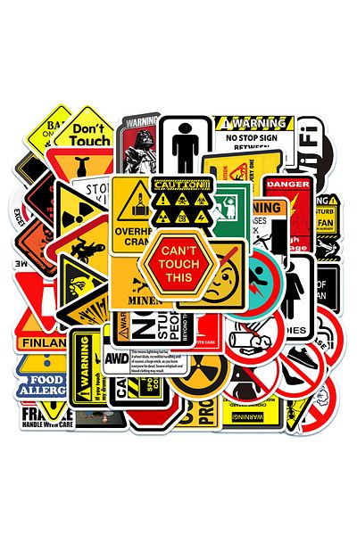 Choice 50pcs Warning Sign 50pcs Funny Warning Stickers Danger Banning Sign Viny Decal Car Scooter Motorcycl