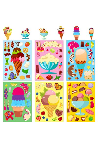 Choice 6pcs Ice Cream Dessert DIY Cute Food Cartoon Puzzle Sticker Creative Sweet Face Changing Stickers...