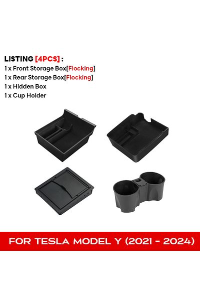 Choice 4 قطع من حشوات التخزين المخفية لطراز Tesla Y 2020-2024 مسند ذراع وحدة التحكم المركزية الأمامية والخلفية