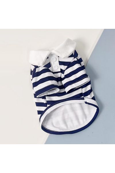 Choice L navy blue Dog Clothes Teddy York Shire Polo Shirt Summer Dress Striped Pet T-Shirt Dog Costume Sof