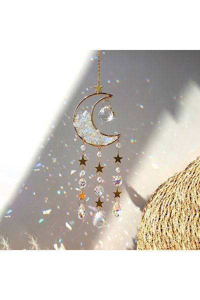 Choice White 1 Piece Rainbow Made Crystal Suncatcher, Raw Stone Moon Home Decor For Garden Bedroom Balcony
