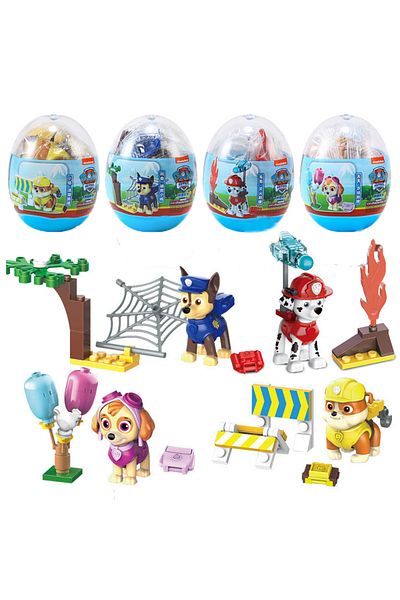 Choice 4 قطع - حقيبة opp 4 قطع / مجموعة من مكعبات البناء الأصلية من Paw Patrol، مكعبات بيض، لعبة تشيس مارشال