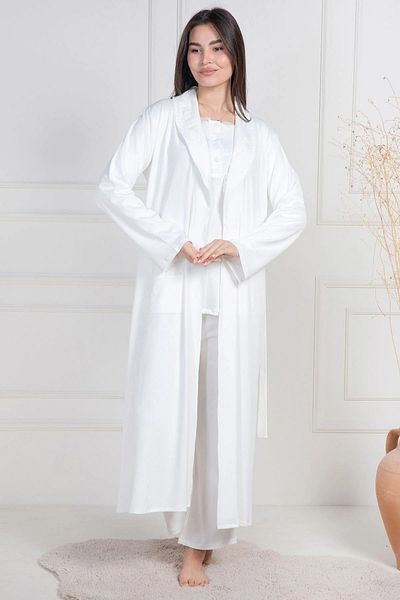 Mecit Pijama Λεπτομερές γυναικείο φόρεμα Guipure Plus Size + Πυτζάμες + Νυχτικό Σετ 4 μακρυμάνικο 75% βαμβάκι 25% βισκόζη