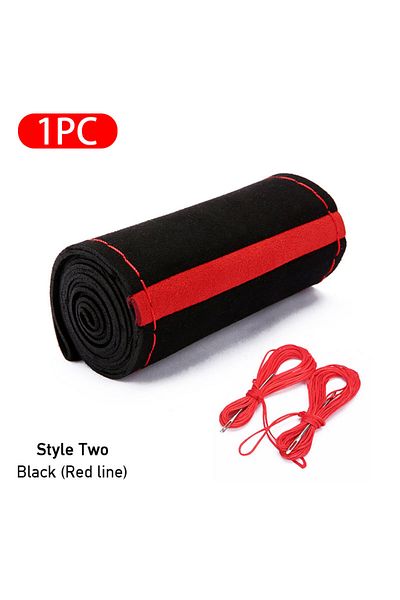 SEAMETAL Red Thread Fur Steering Wheel Cover For Car Universal 38cm Braided Car Steering Wheel Protection Cov