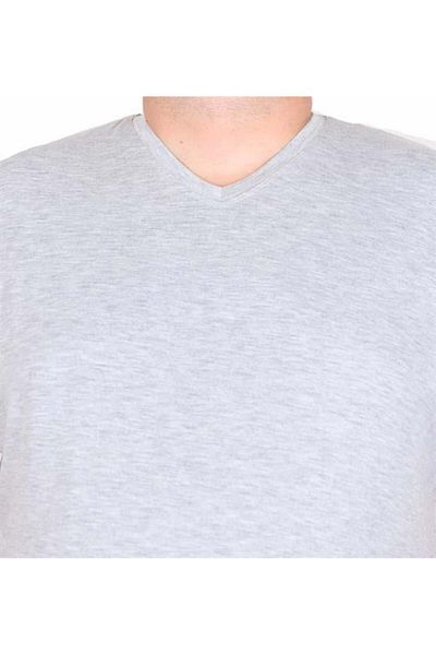Starbattal Plus Size Lycra Men's V-Neck T-Shirt - Grey Melange 11170
