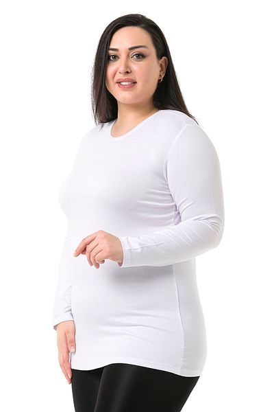 DISENTIS MODEST Large Size Crew Neck Long Sleeve Viscose White Body