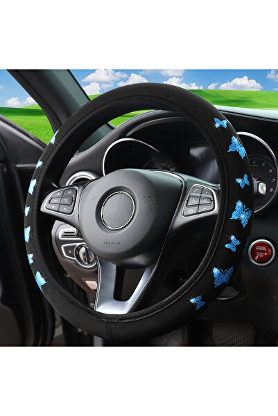 Choice Blue 1 Glitter Butterfly Blingbling Fabric Waterproof Non-slip Steering Wheel Cover Fits 14.5-15 Inc