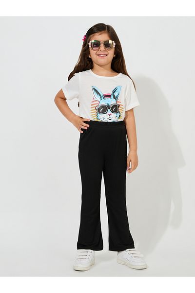 Styli Solid Ribbed Flare Hem Pants