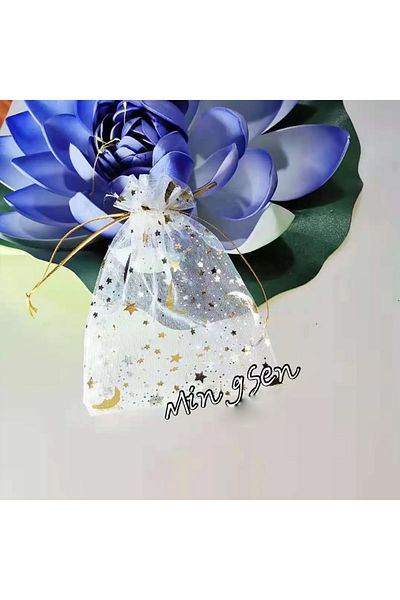 Choice 50pcs 7x9cm White 50pcs/lot Star Moon Organza Jewelry Bags Tulle Sheer Sachets Drawstring Gift Bag W