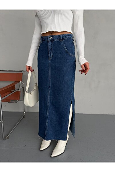 Zeo Basic FUSTA JEAN MAXI CU FĂȚĂ LA LATERALE