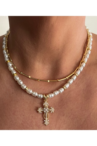 tones official Akrilik incili Zirkon Taşlı Hac Kolye