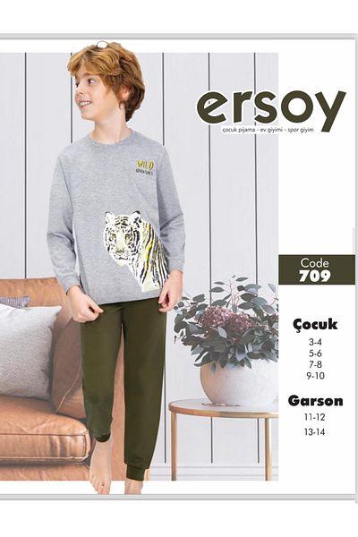 Ersoy Çocuk Giyim Σετ πιτζάμες για αγόρια με μακρυμάνικο βαμβακερό ζωάκι