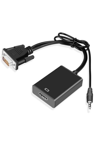 Choice محول فيديو وصوت عالي الدقة من VGA إلى HD باللون الأسود، مدخل VGA، مخرج HDMI متوافق