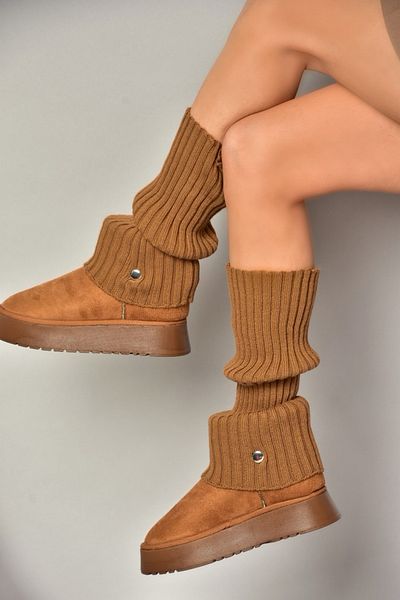 Fox Shoes Τ 918548102   Γυναικείες μπότες Tan/Tan Suede Knitwear Λεπτομερείς