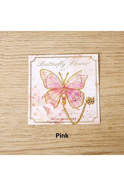 Choice علامة مرجعية معدنية على شكل فراشة وردية اللون قطعة واحدة مع سلسلة هداي...