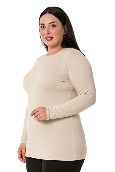 DISENTIS MODEST Plus Size Crew Neck Long Sleeve Viscose Beige Body