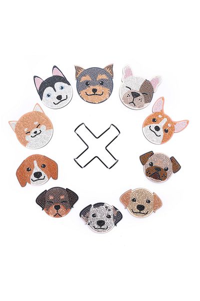 Choice Aa1158 10 Pieces Of Irregularly Shaped Cute Dog Pattern Rhinestone Painted Coaster With Bracket
