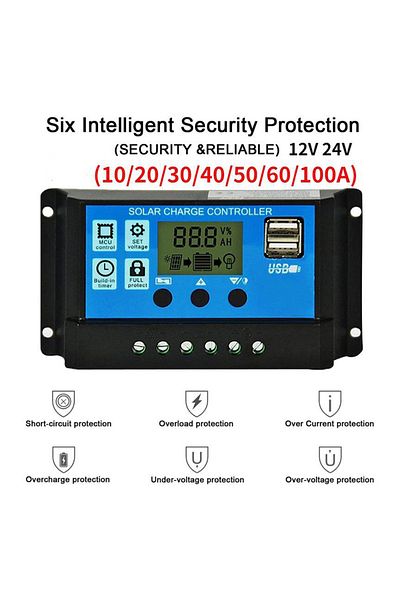 Choice 10/20/30/40/50/60/100A Solar Charge and Discharge Controller LCD Display Dual USB Auto Solar Cell...