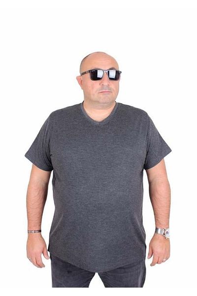 Starbattal Plus Size Lycra Men's V-Neck T-Shirt - Anthracite Melange 11170