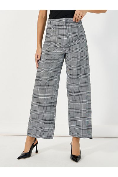 Styli Checked High Rise Wide Leg Trousers