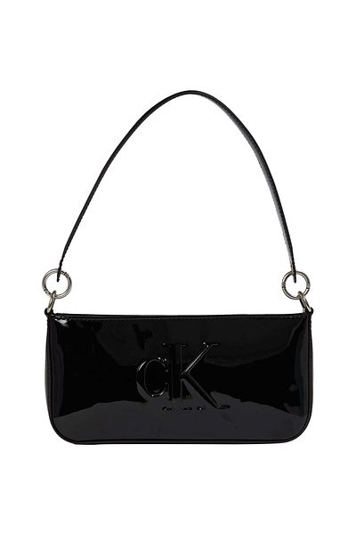 Calvin Klein Women's Ck Logo Short Strap Zipper Closure Bright Leather Black Shoulder Bag K60K 613052 -Beh