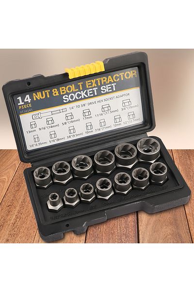 DIHAKI As Shown 1 14 Pieces Impact Bolt & Nut Remover Set Cr-mo Steel Bolt Extractor Tool Set With Solid St