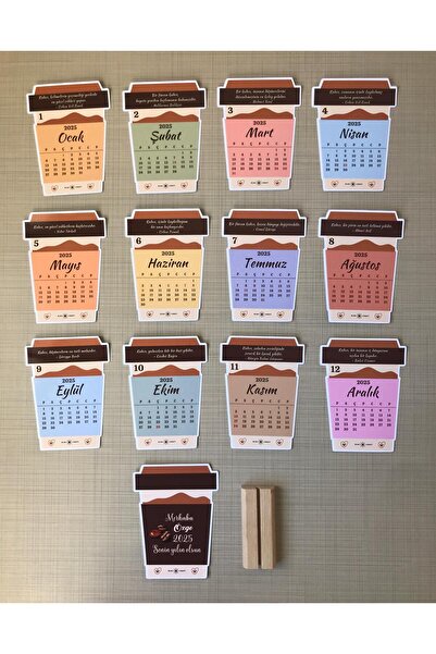 Else Craft 2026 Yılı Masaüstü Kahve Latte Temalı Takvim - Ahşap Ayaklık Hediyeli