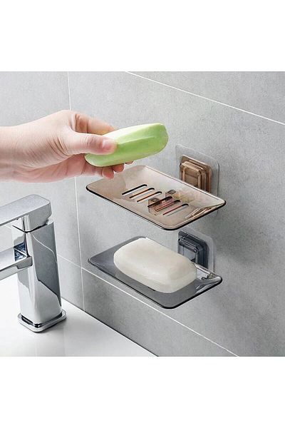 Choice 1PC Transparent Drain Soap Holder No Punch Paste Wall Mounted Shower Toilet Suitable For Plastic ...