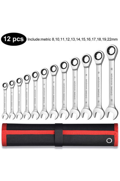 Choice 12pcs(8-22) Ratcheting Wrench Set Metric and Standard 12-Point Box End...