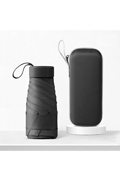 Choice5 مظلة صغيرة قابلة للطي باللون الأسود، مظلة شمسية صغيرة مزدوجة الاستخدا...