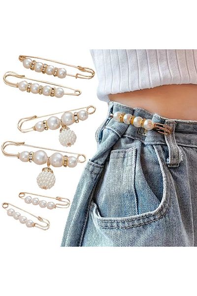 Choice 6 Pcs Set Artificial Pearl Waist Pin Clips for Trousers Pants Skirts Dress Waistline Adjusting Sh...