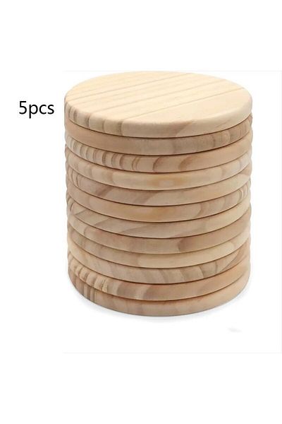 Choice 5pcs 7mm 10-11cm 5pcs Set Of 6 Unfinished Round Wooden Coasters For Diy Crafts And Home Decor - 4 In