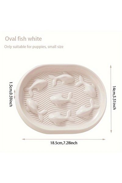 Choice White Oval Fish Shaped Cat Slow Food Bowl Plastic