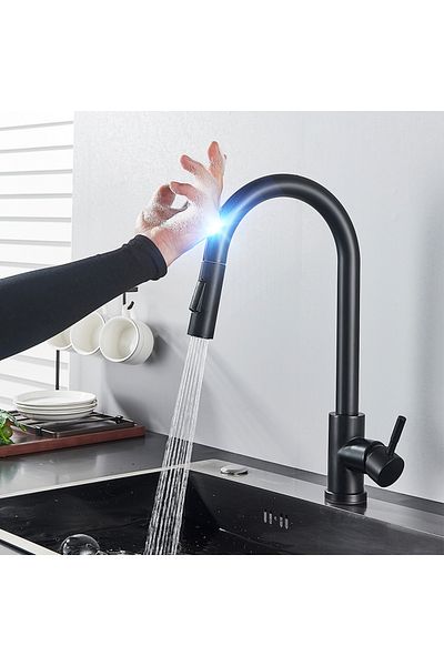 MYQualife Black A Pull Out Sensor Black Kitchen Faucet Sensitive Touch Control Faucet Mixer For Kitchen Touch