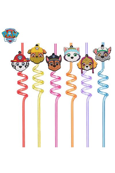Choice One Set 6 Pcs Paw Patrol Anime Party Straw Birthday Party Cartoon Decoration Gift