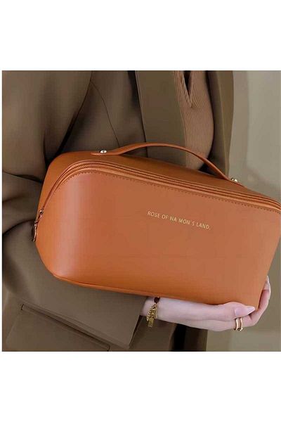 Choice Caramel 1pc Large-capacity Portable Pu Advanced Cosmetic Bag Multi-functional Toiletries Storage Pil