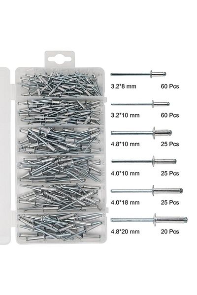 Choice 215 Pcs Box Multiple Sizes Aluminum Dome Head Blind Pop Rivets Assorted Set,215pcs Aluminum Rivet Ki