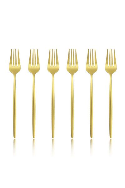 Choice 6pcs Gold Silvere/golden Stain Flatware Modern 6 Pcs Stainless Steel Dinner Fork 8.2 Inch Camping Di