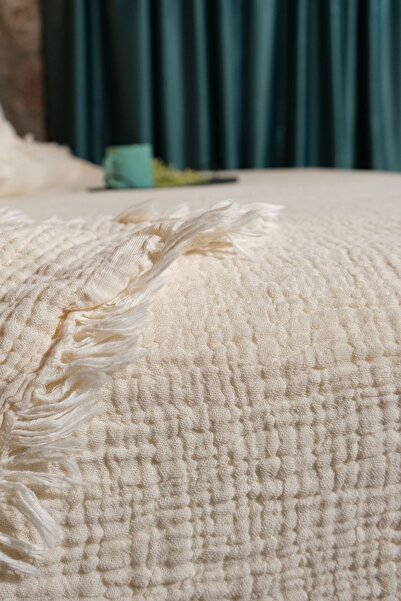 OTEXSA Ekru 4 Kat Müslin Yatak Örtüsü - Pike (200 X 220CM)