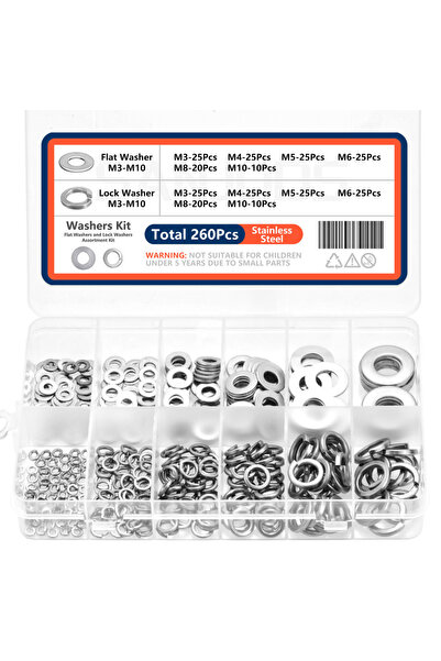 Choice1 مجموعة غسالات 1 260 قطعة من مجموعة غسالات القفل والمسطحة المصنوعة من ...