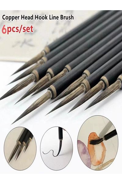 Choice 6pcs 6pcs/lot Chinese Calligraphy Brush Ceramics Hook Line Fine Paint Brush Pen Weasel Mouse Whisker